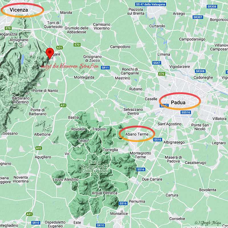 Landkarte westlich von Padua